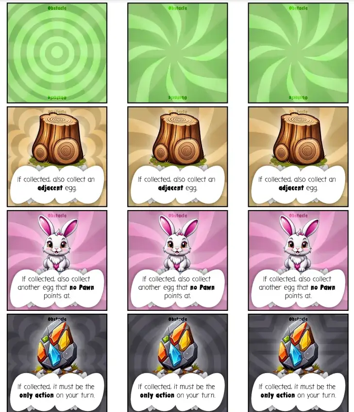 The map tiles, both empty ones and those with an action.