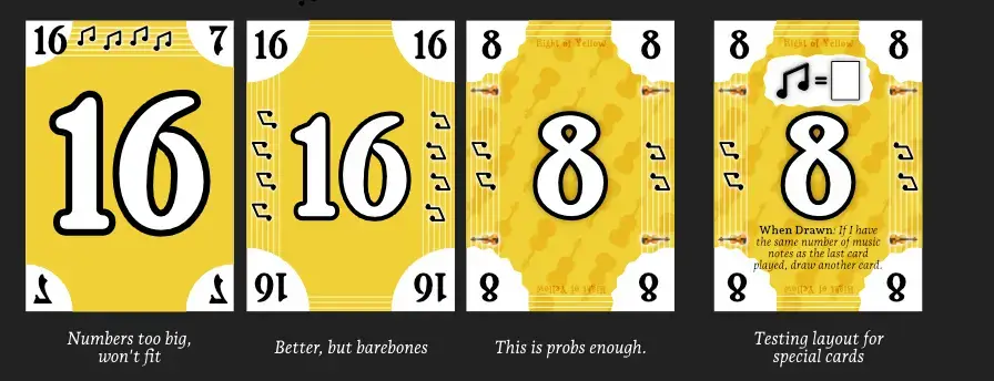 A few steps in the exploration process to find a suitable card design.