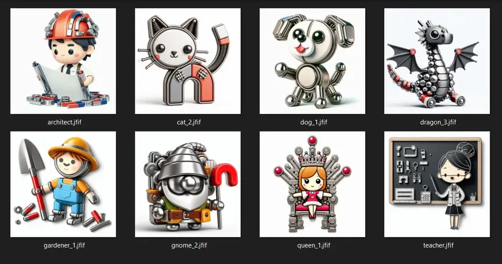 A screenshot of some unused Magnetmen. This is just a selection; there are always hundreds of images that look great but just didn&rsquo;t work in this particular game.