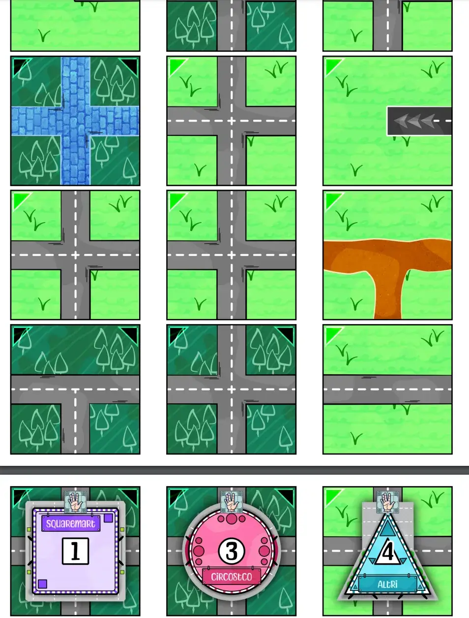 The road networks (different types/connections) + collectibles on map tiles. The road networks (different types/connections) + collectibles on map tiles.