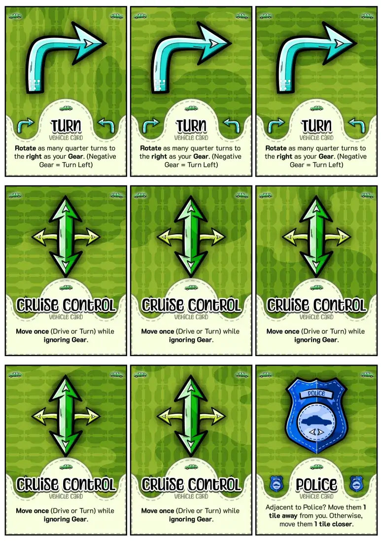 Three possible “vehicle cards” in one image. (Though police moved to expansion, I just really like the icon I drew for it.) Three possible “vehicle cards” in one image. (Though police moved to expansion, I just really like the icon I drew for it.)