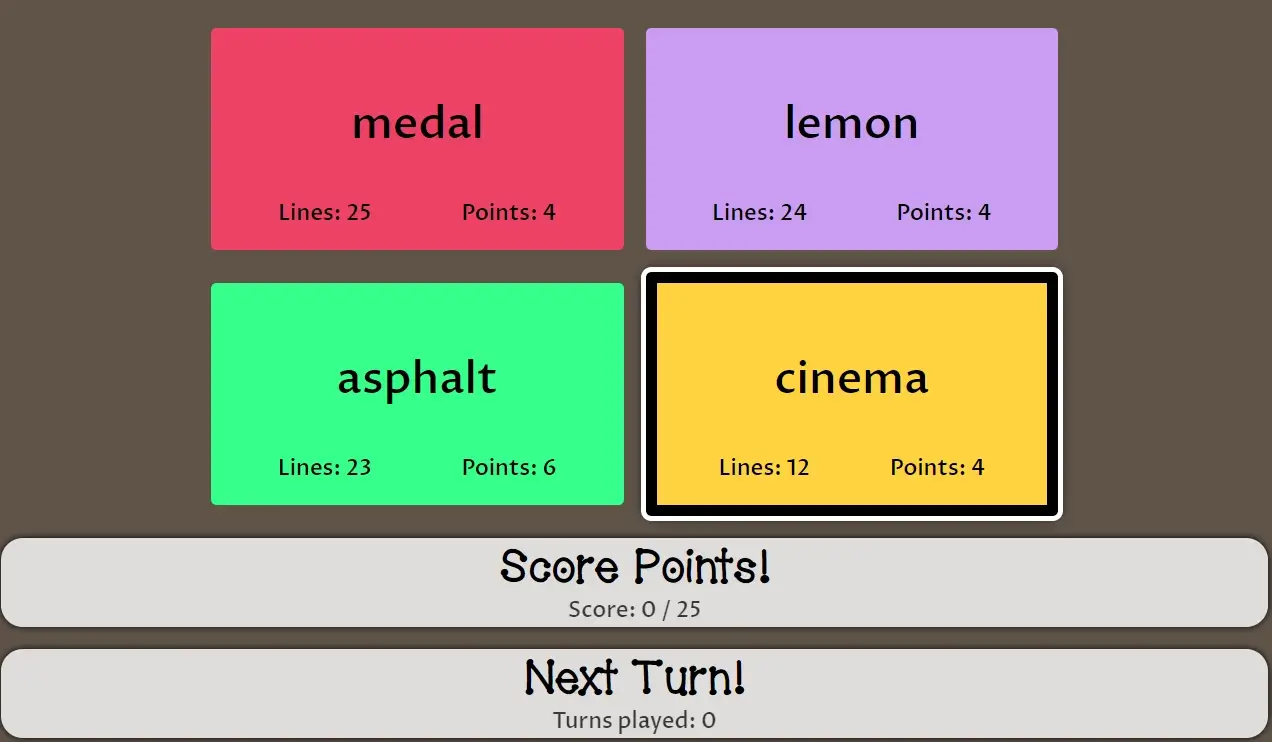Screenshot of digital interface for drawing random words
