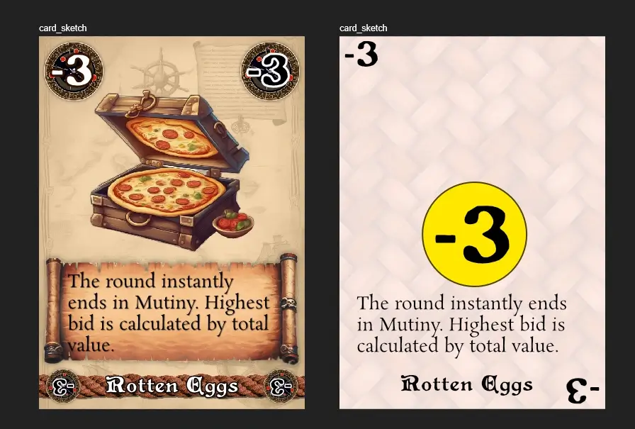 Obviously this isn’t a correct card, as a pizza is not an egg, it’s just a sketch putting all elements together.