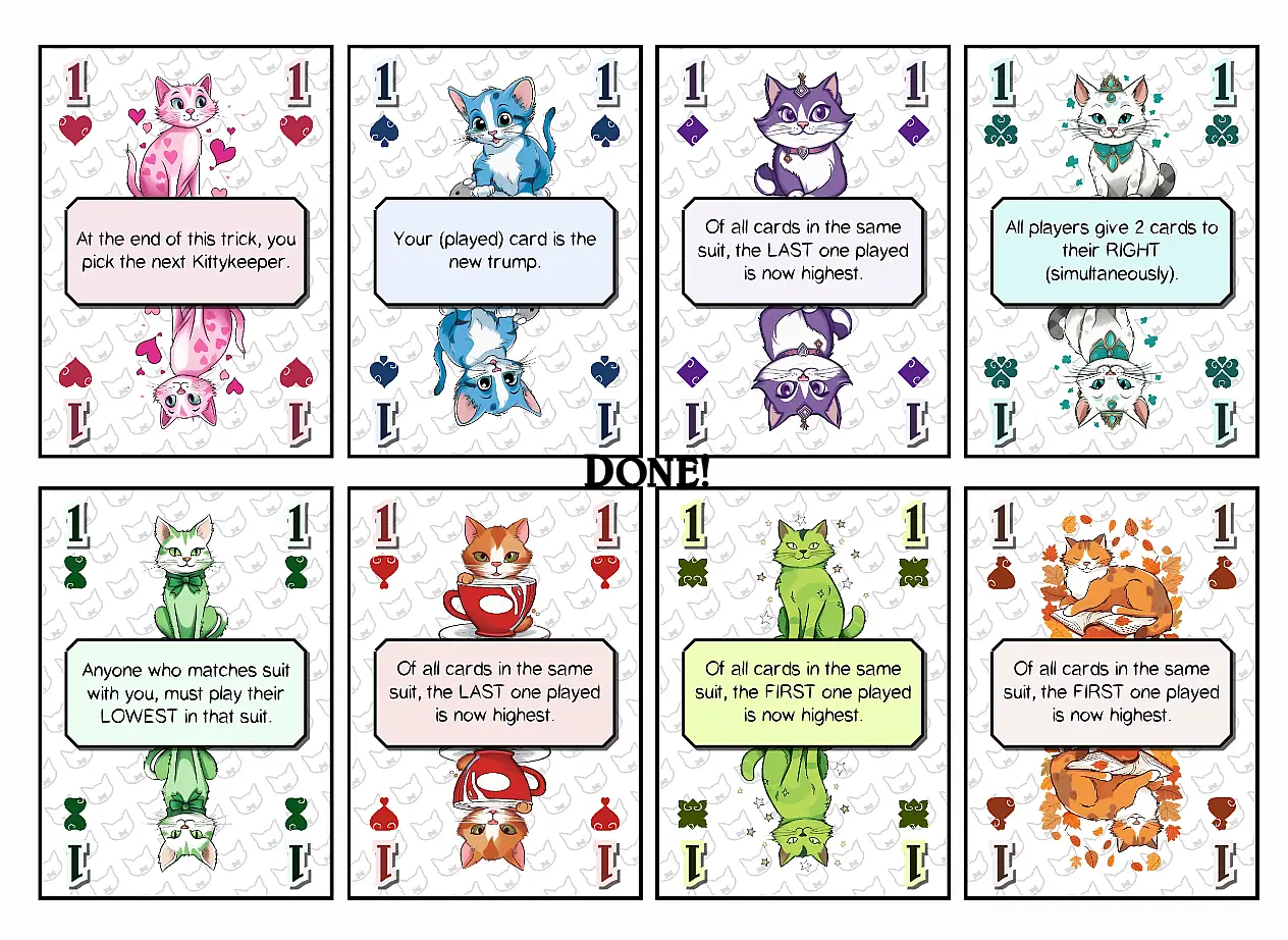 A screenshot of all the 1-cards in the game.