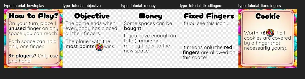 First sketches of the tutorials needed for the base game + optional expansions.