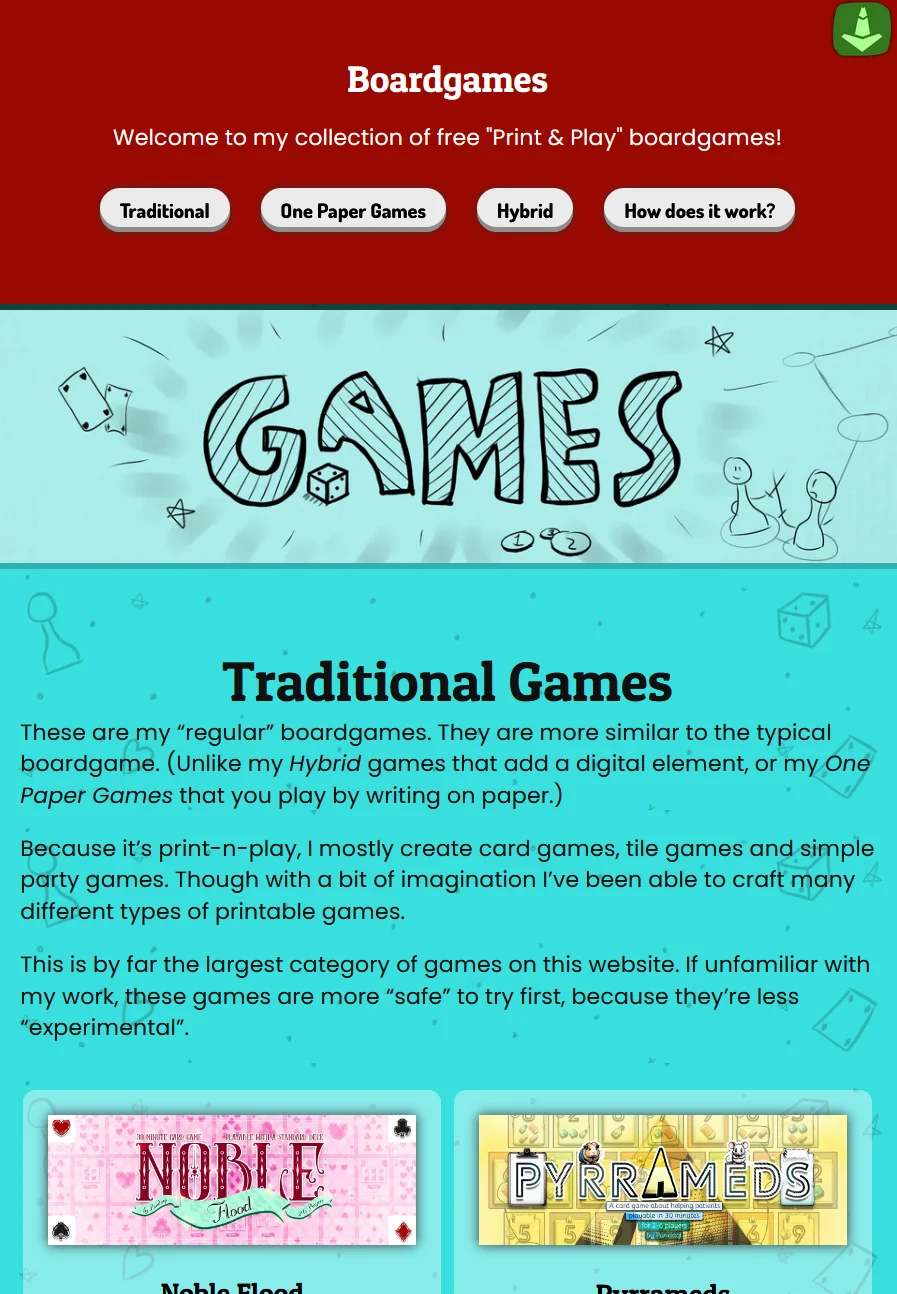 Old special boardgames collection/landing page.