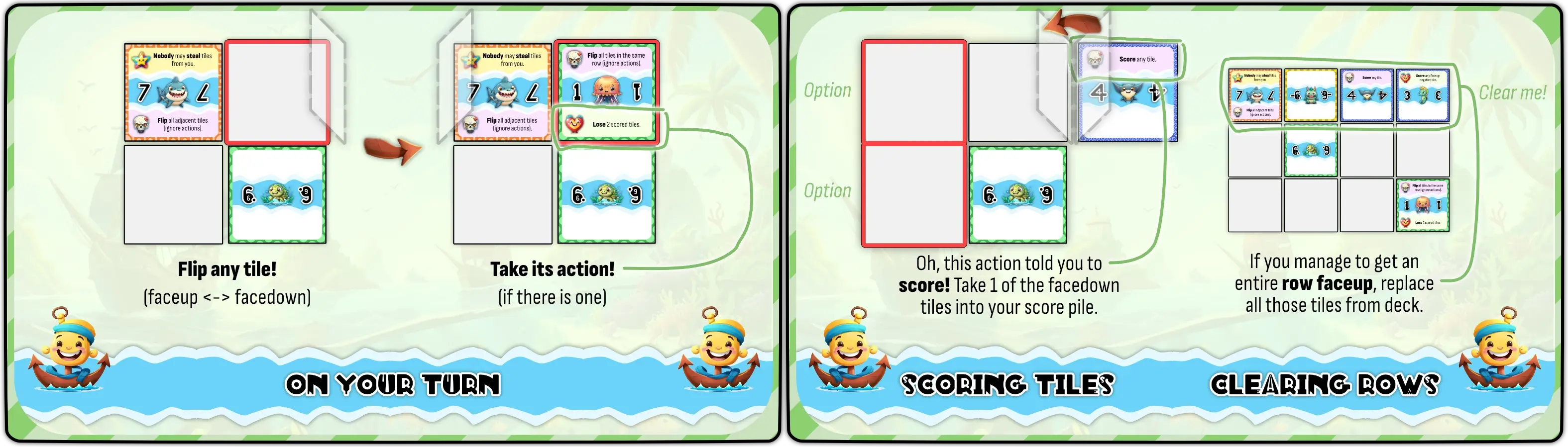 Example of what you do each turn, and what scoring or clearing a row means.