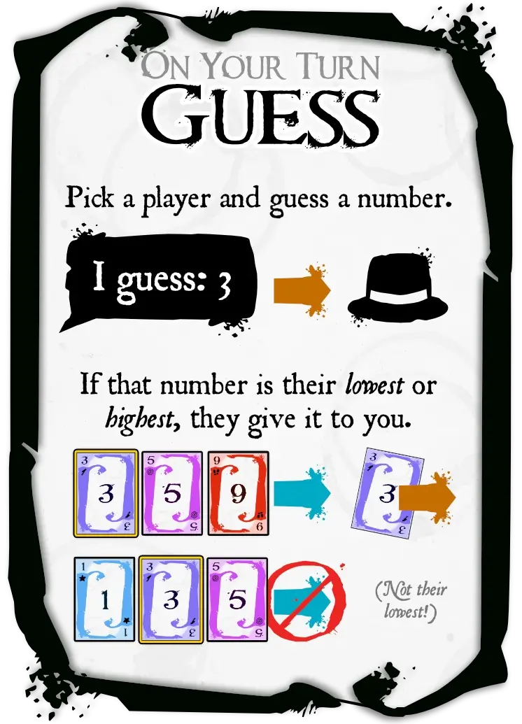 Example of the guessing action; guessing and potentially getting a player's highest or lowest card.