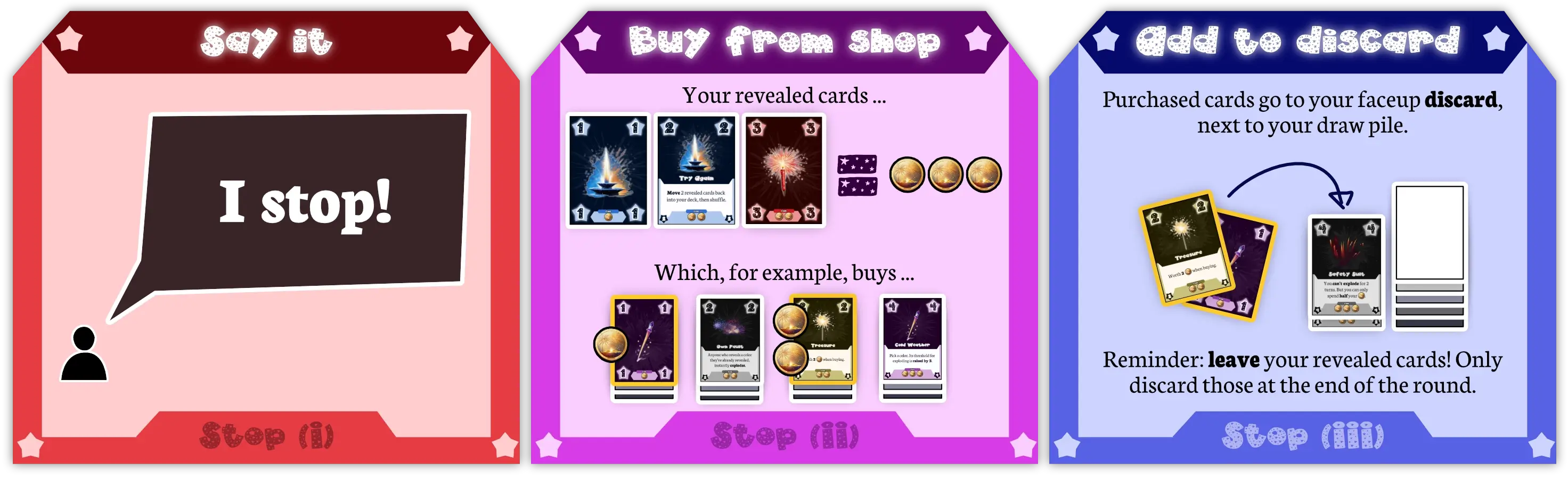 How to take the stop action and buy new cards from the shop.