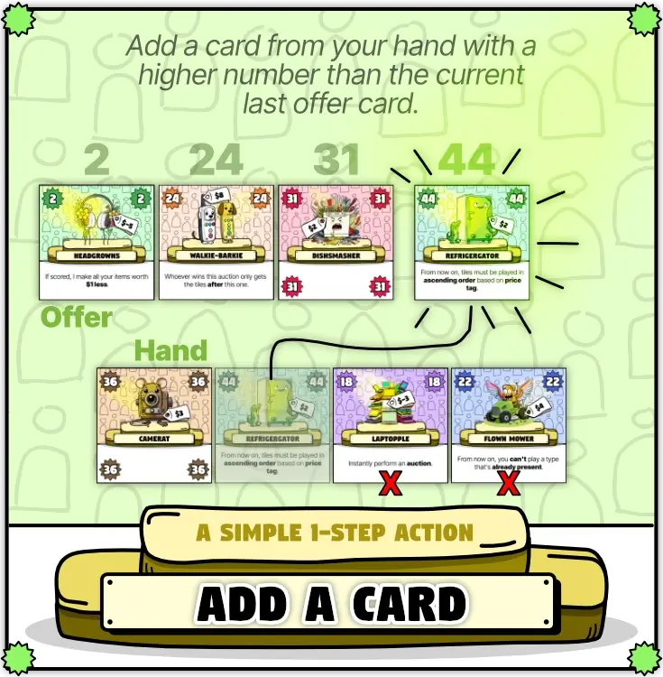 Example of the simple action of adding a card to the offer.