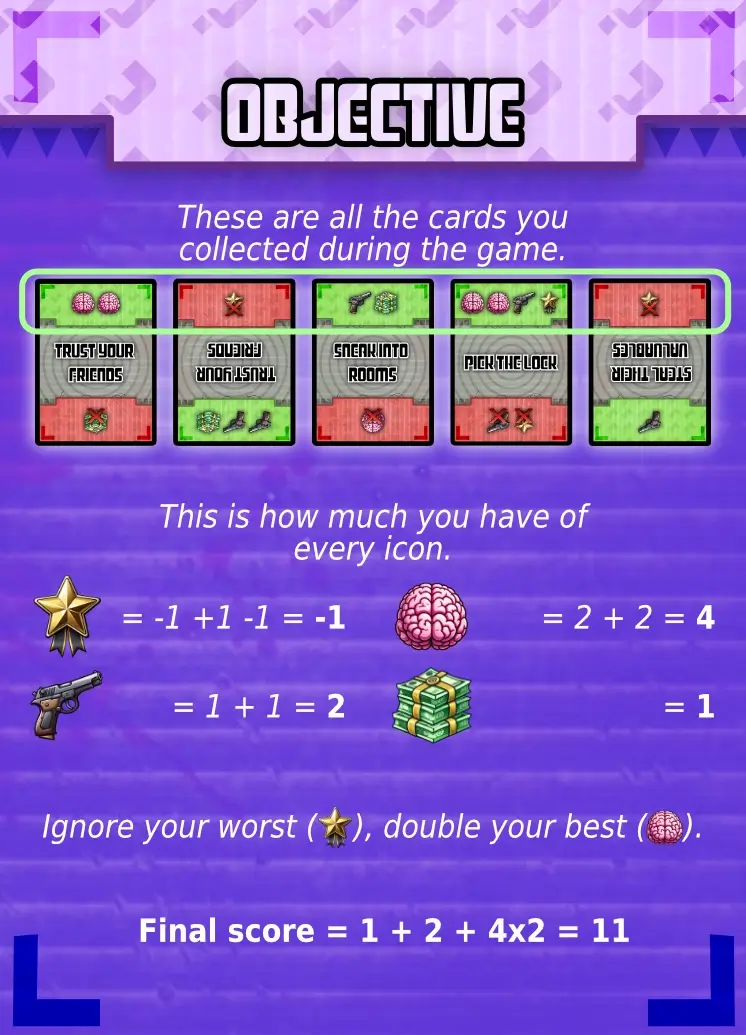 Example of how to determine your score at the end of the game.