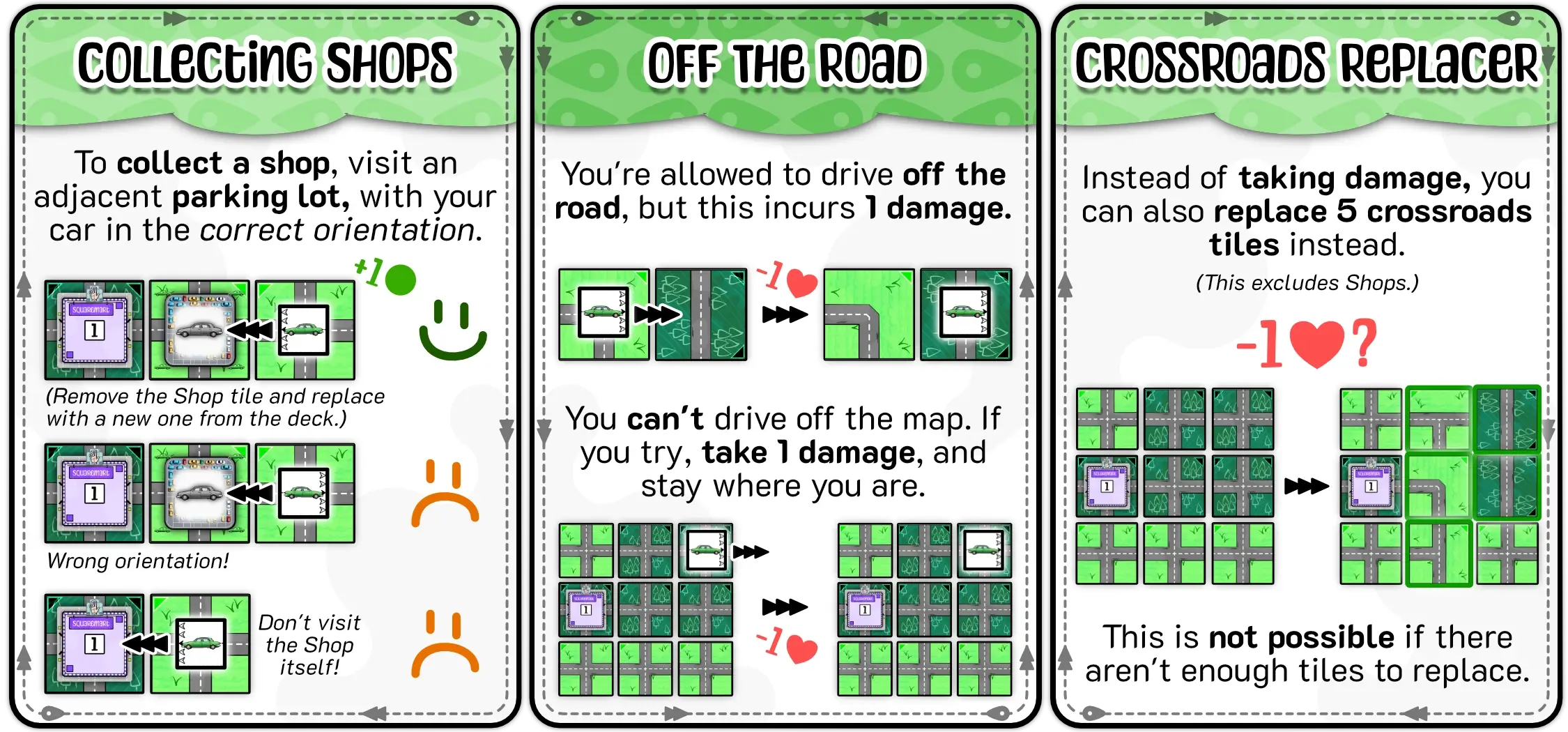 How to visit shops, drive safely (or not), or change the map over time.