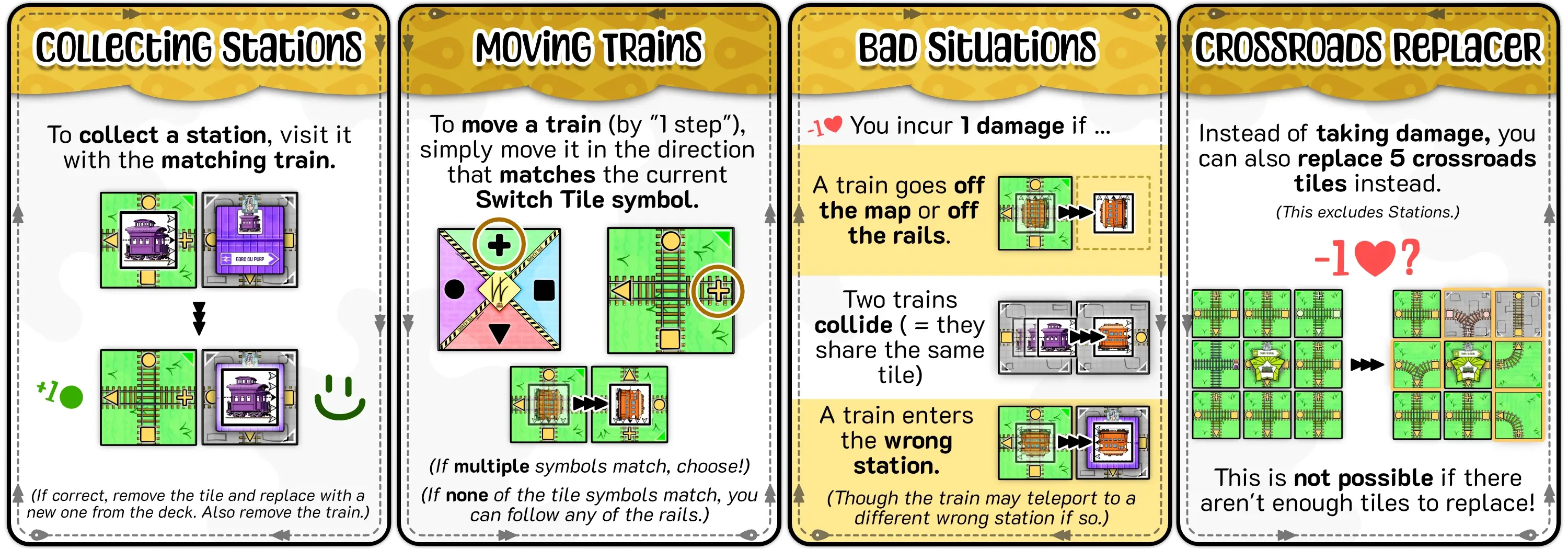 How to move and deliver trains, how to do it badly and take damage, and how to change the map over time.