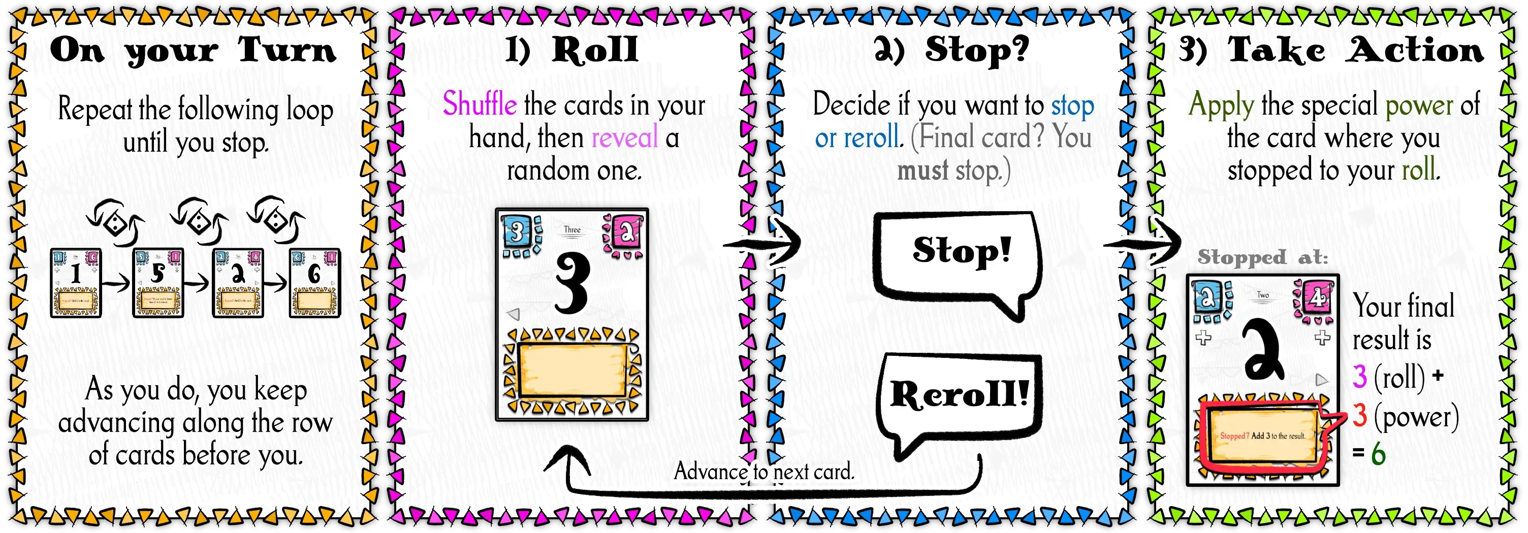 How to (re)roll your die until you stop and have your final attack strength.