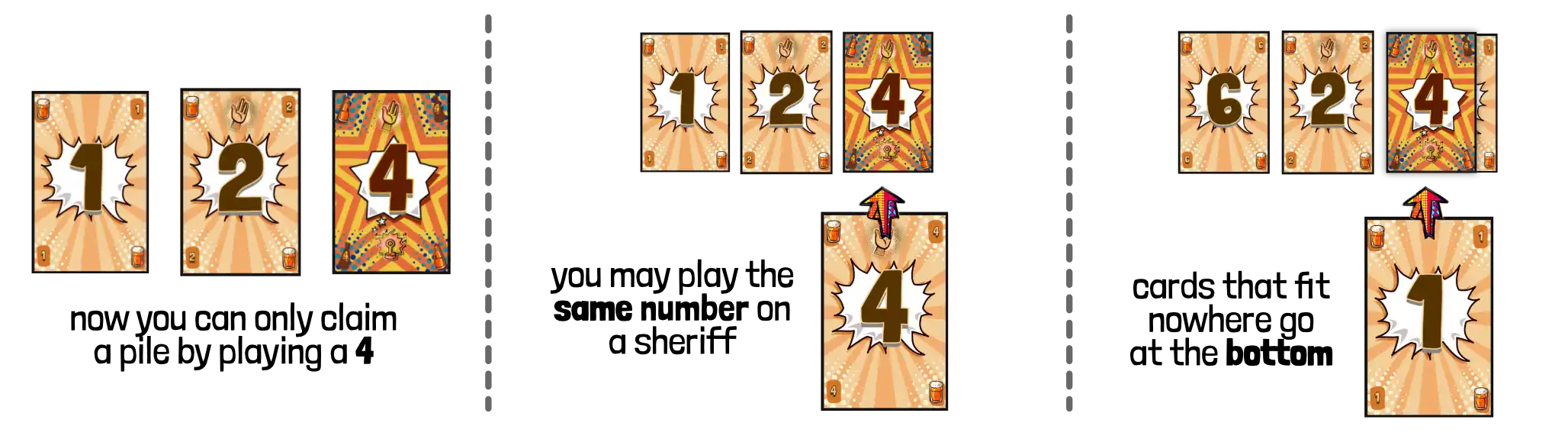 Examples of the (three) rules of sheriff cards.