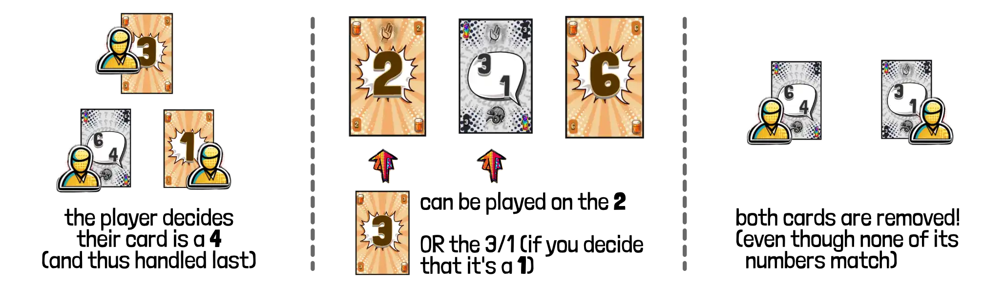 Example of using the supernumber card (when playing, and when on top of a pile).