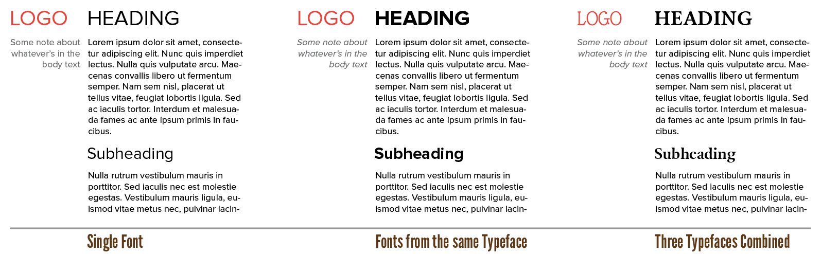 An example of picking one typeface, multiple fonts, or multiple different typefaces
