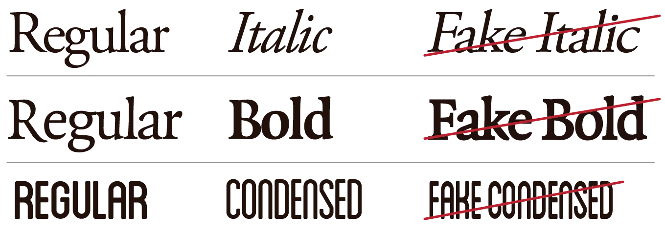 Example of faked—computer simulated—font styles.